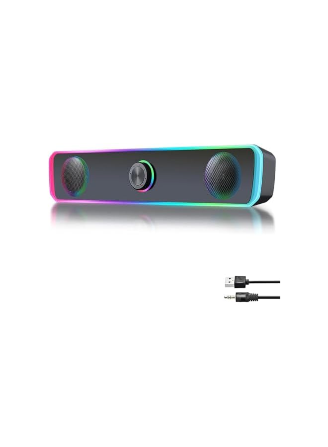 RGB Desktop Soundbar, USB Powered PC Computer Speakers with Bluetooth 5.3, RGB Lights, HiFi Stereo Audio, 3.5mm Aux Input, Compact Wired & Wireless Gaming Speakers for Laptop, Monitor - Image 1